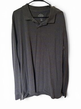 St John’s Bay Legacy Polo XXL Gray Blue Striped Long Sleeve Cotton Shirt